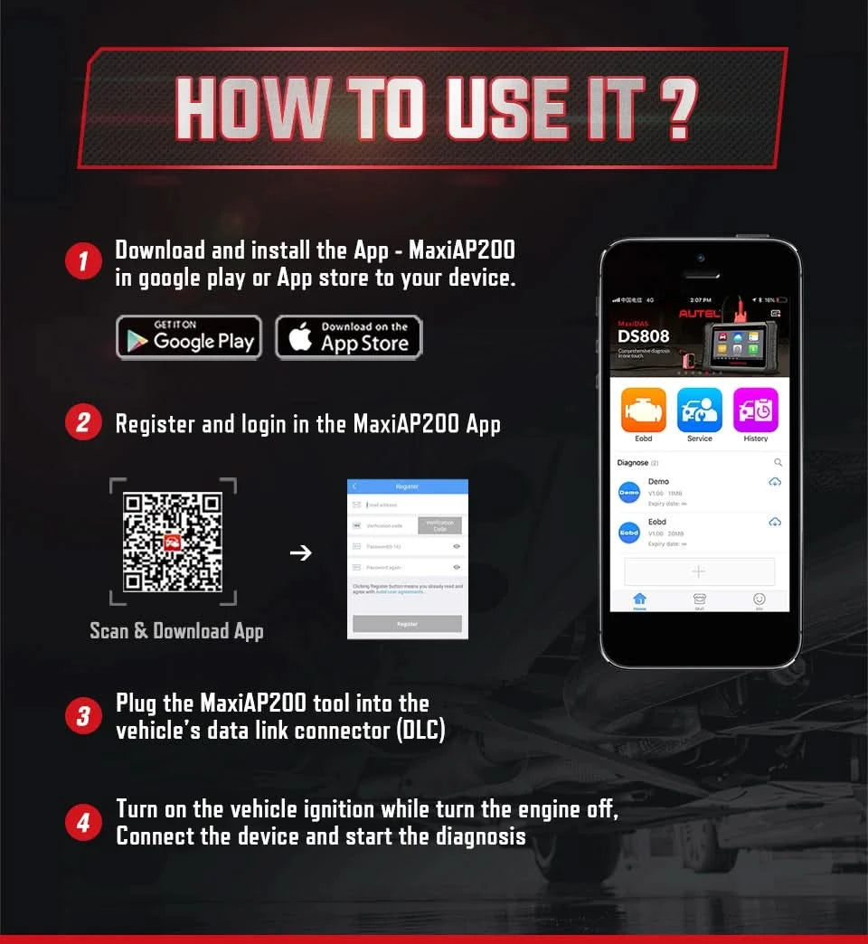 AUTEL MaxiAP AP200 Bluetooth OBD2-Scanner, Diagnosegerät für alle Systeme, TPMS-Codeleser, EPB-Tool
