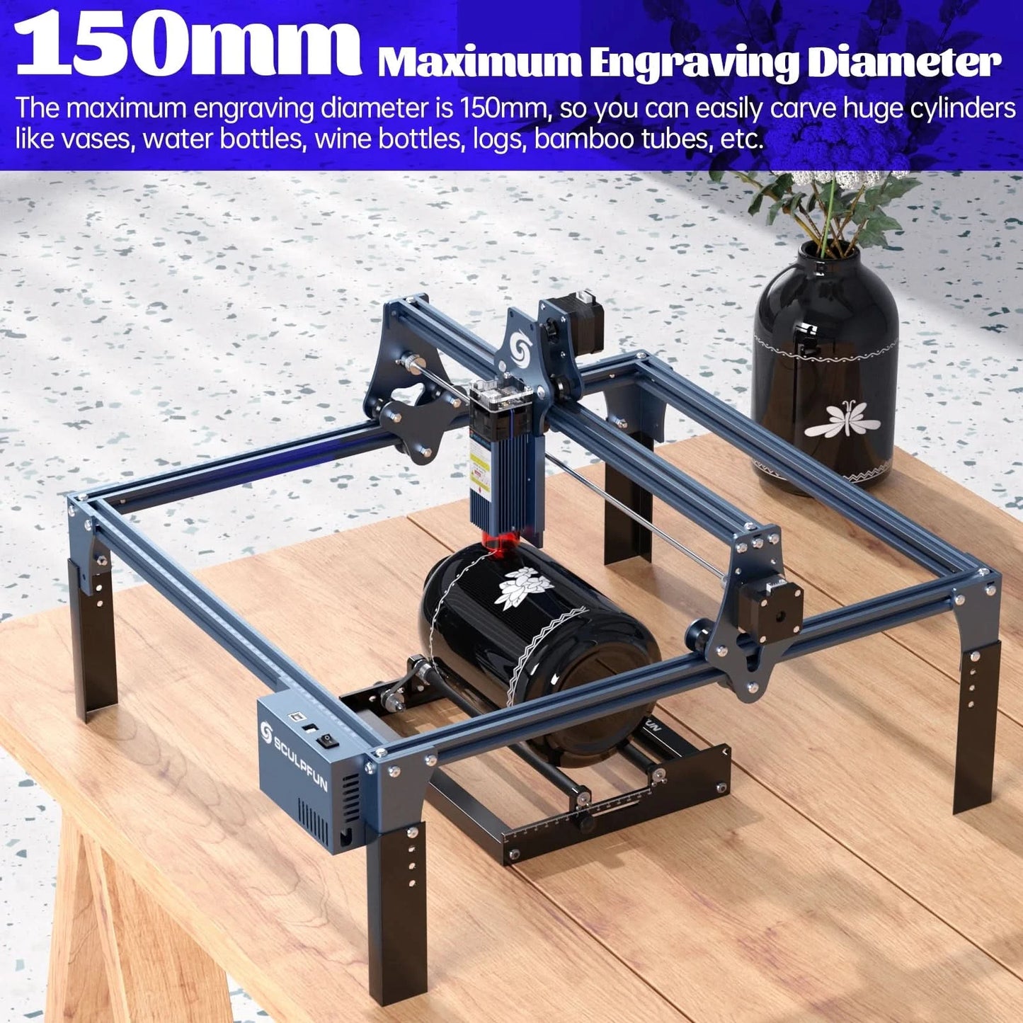 SCULPFUN S9/S10 Laser Rotary Roller Engraver Y-axis Rotary Roller for 6-150mm Engraving Cylindrical Objects 360° Rotating