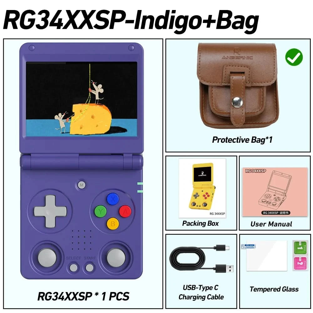 Anbernic RG34XXSP 3.4''IPS Screen Flip Handheld Console Linux System HDMI-compatible TV Output 256G PSP 300+ Games Pre-installed