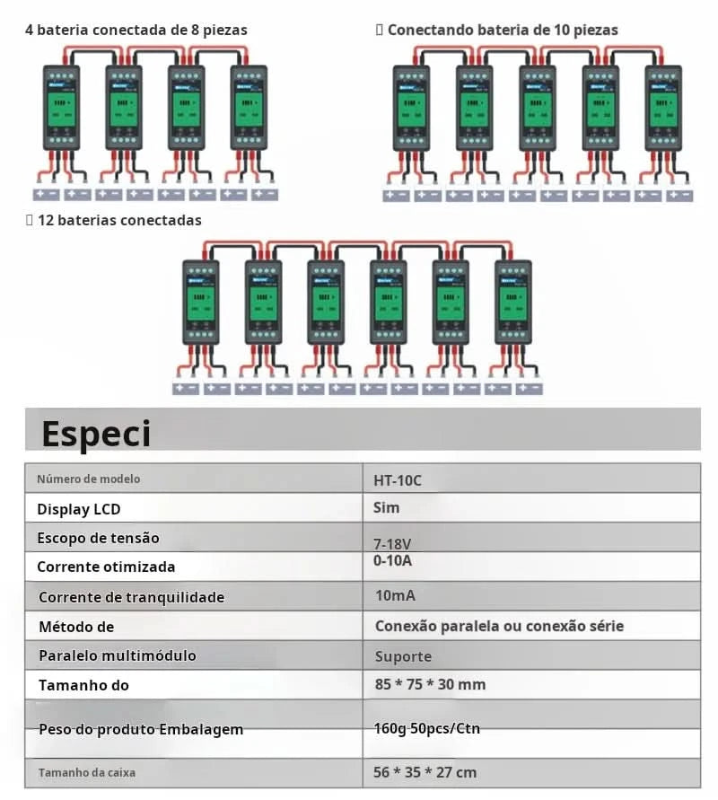 Heltec 12V Lead Acid Battery Equalizer 10A Active Balancer Lipo/Lifepo4 Connected in Parallel Series LCD Meter for 24/36/48V/96V