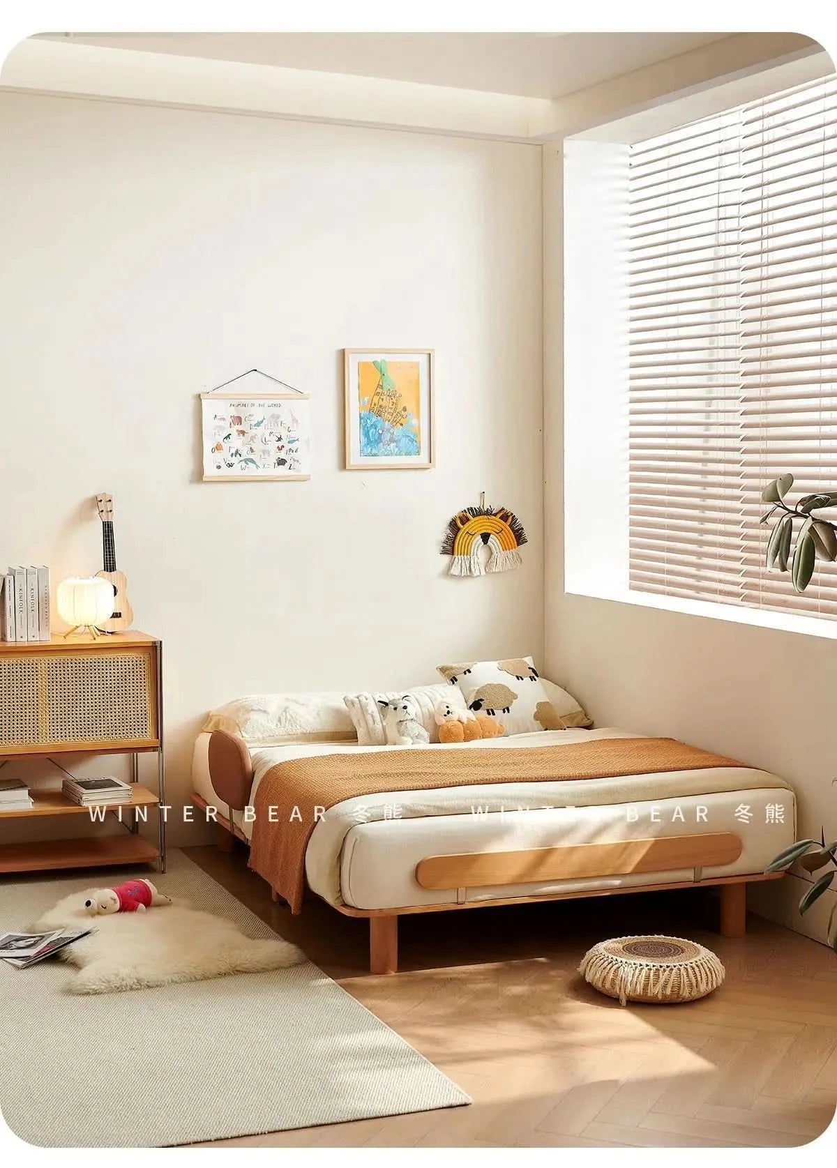 Boys and girls bed small apartment single bed 1.5 meters simple full solid wood tatami no bedside children's bed