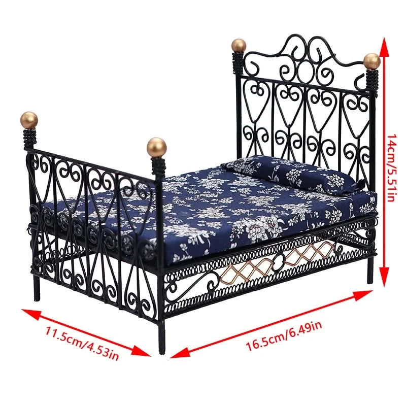 1:12 Dollhouse Mini Single/Double Bed Home Bedroom Furniture Toy Gift Living Room Furniture Model Beautiful Handmade Iron Toy