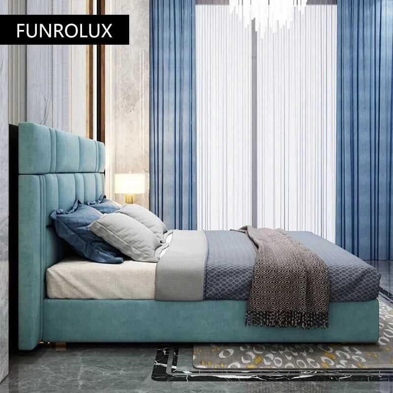 Modern leather bed First layer cowhide breathable Napa leather stainless steel plated 1.8Rice double bed