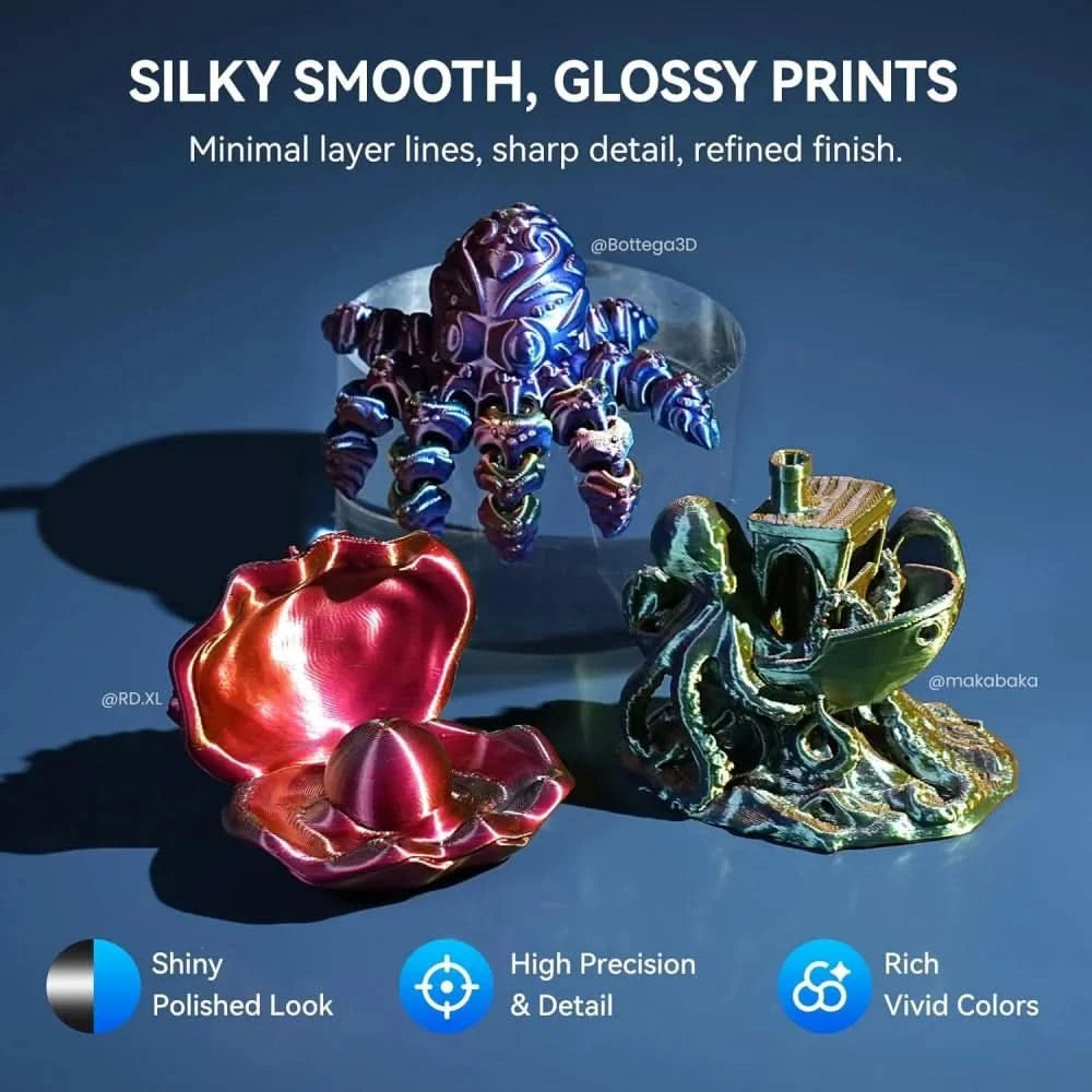 JAYO 3D Multicolor 4-Color Silk PLA+ Filament Bundle Silk PLA+ 3D Printer Filament 1.75mm +/- 0.02mm Shiny Silk Texture 2Rolls