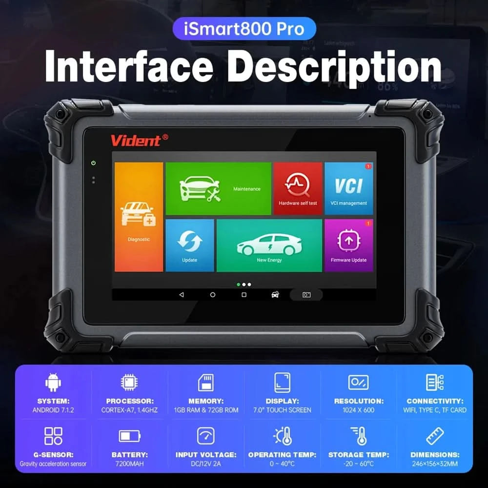 VIDENT iSmart800 Pro OBD2 Scanner Full System Car Diagnostic Tool Key Programming Bi-Directional Control 40+ Reset CAN FD& DoIP
