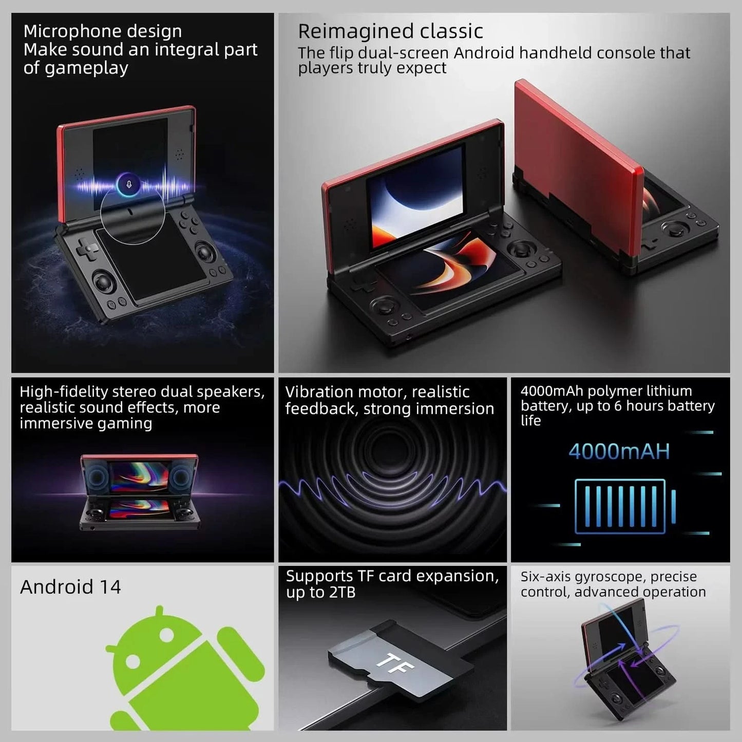 ANBERNIC RG DS Handheld Game Console 4" IPS Multi-touch Screen Android RK3568 64-bit 4000mAh Dual-screen Flip Video Games Player