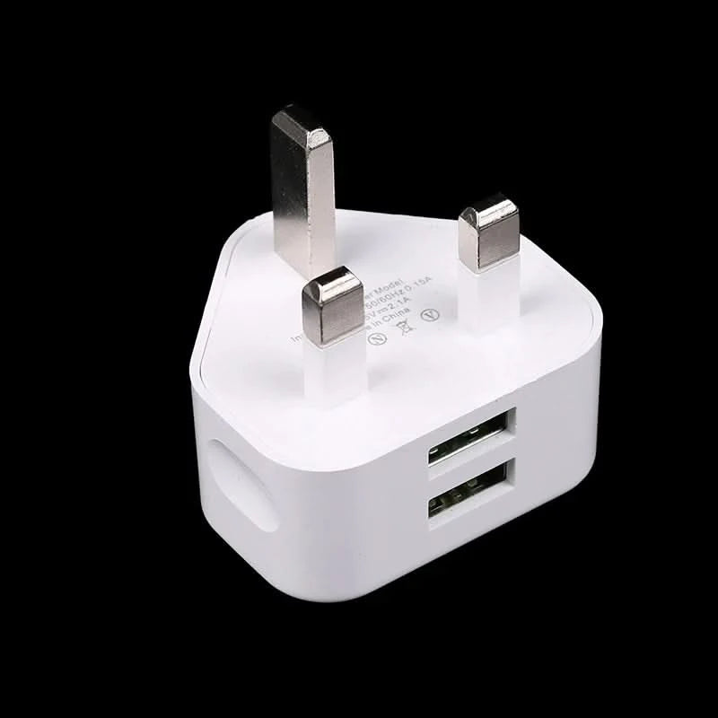 HUAHUA2025 NEW 1PCS Dual Port Fast Charger 5V/2.1A, UK 3 Pin Wall Adapter for Phones & Tablets, Multi-Device USB Charging Hub