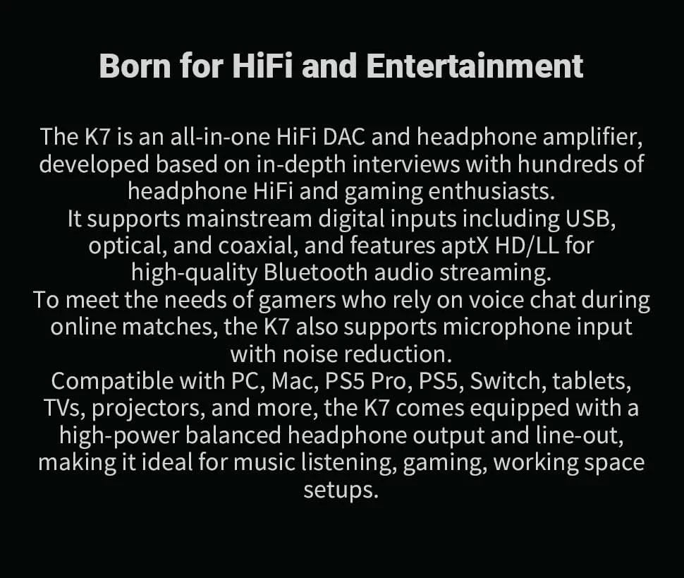 Fosi Audio K7 HiFi DAC & Headphone Amplifier, AKM4493ESQ DAC Chip, PCM 384kHz/32Bit & DSD256, Mic Input USB Audio DAC for Gaming