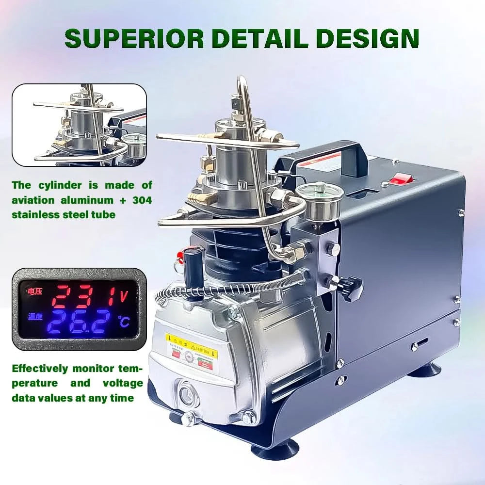 NUOGE AUTO-STOP 4500Psi 300Bar PCP Air Compressor  Electric High Pressure Compressor Scuba Diving Tank Filling