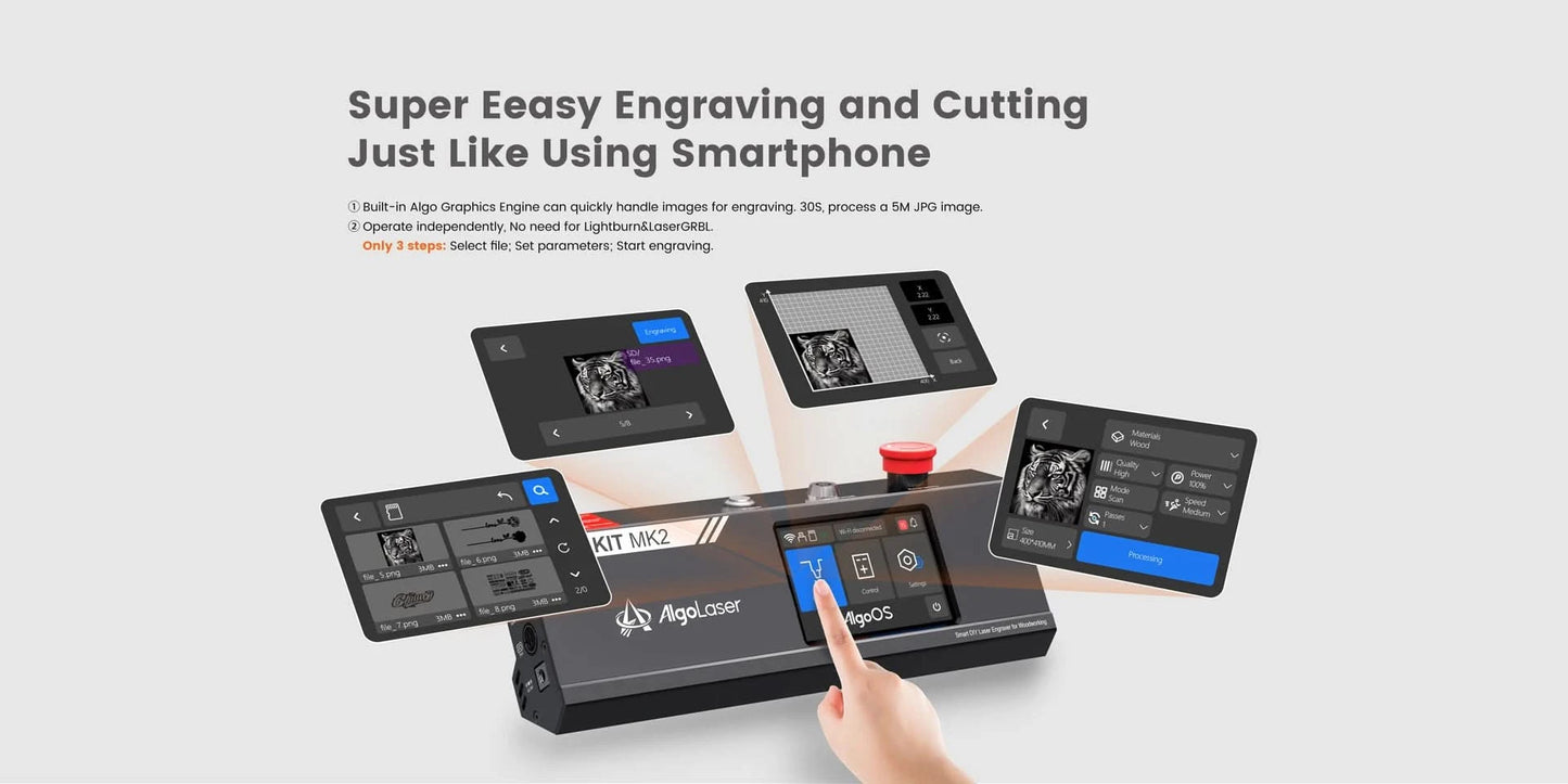 AlgoLaser DIY KIT MK2 10W Laser Engraving Cutting Machine Touch Screen for Wood Metal 10W Output Power Offline Work 400X435MM