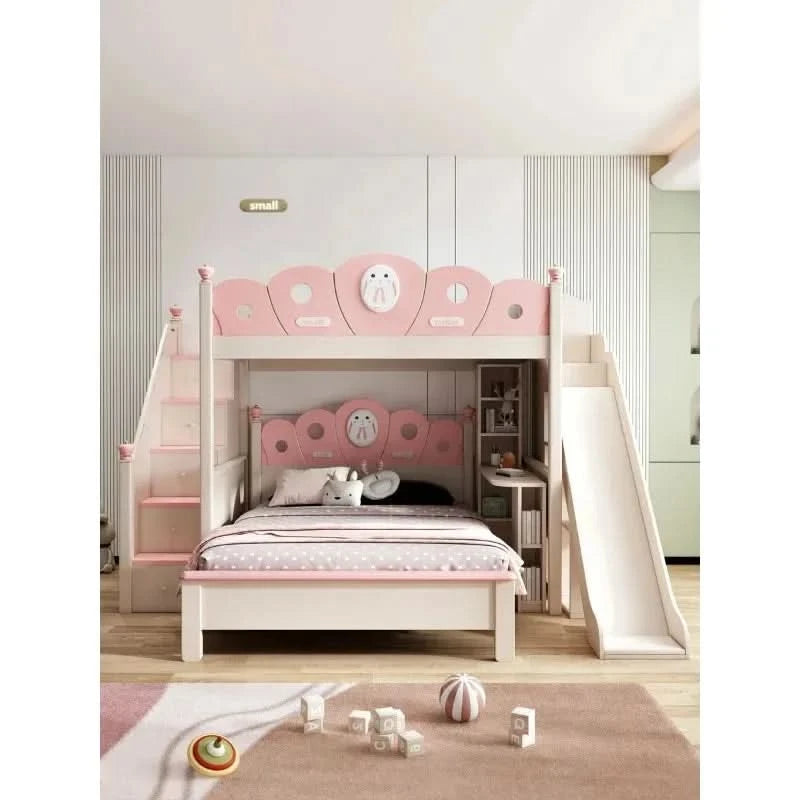 Bed with Wardrobe, Bunk Beds with Slide and Steps,children Bedrooms High Bed, Mebles Enfan, Kids Room Furniture