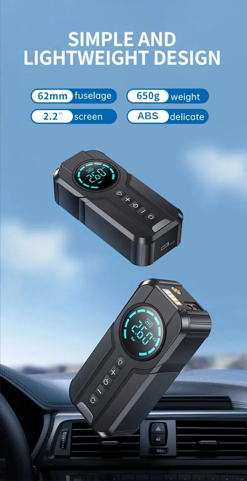 BUVAYE Car Multi-function Air Compressor Jump Starter Air Pump Convenient Tire Inflator Portable Battery Starter With EVA Bag