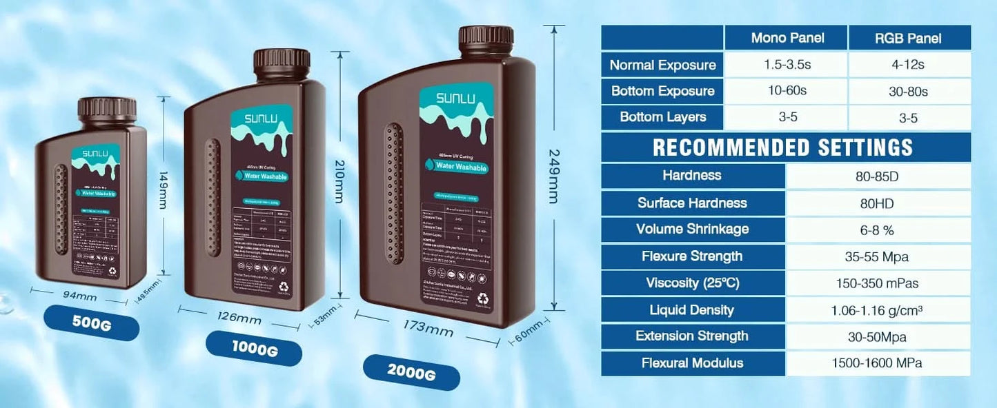 SUNLU 5KG ABS-Like/ Standard / Water-Wash/ 14K High Precision Resin 405nm Rapid UV-Curing Photopolymer Resin 1KG/Bottle