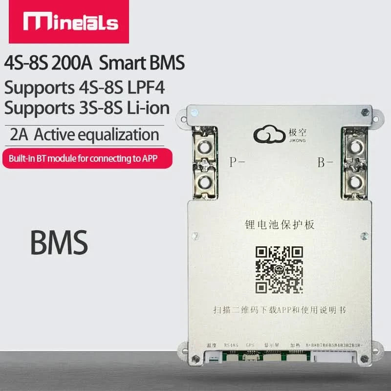 Jikong JK BMS 4S 5S 6S 7S 8S 200A Smart BMS 2A Active Balance Energy Transfer Built-in Bluetooth APP Support LCD 12V 24V 3S BMS