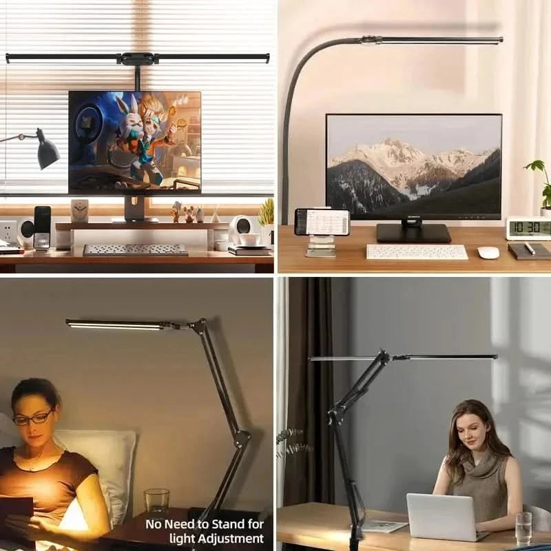 Clip Table Lamp Led Monitor Light Stand USB 3 Color Modes and 10 Dimmable Reading Lights for Study Office Double Head Desk Lamp