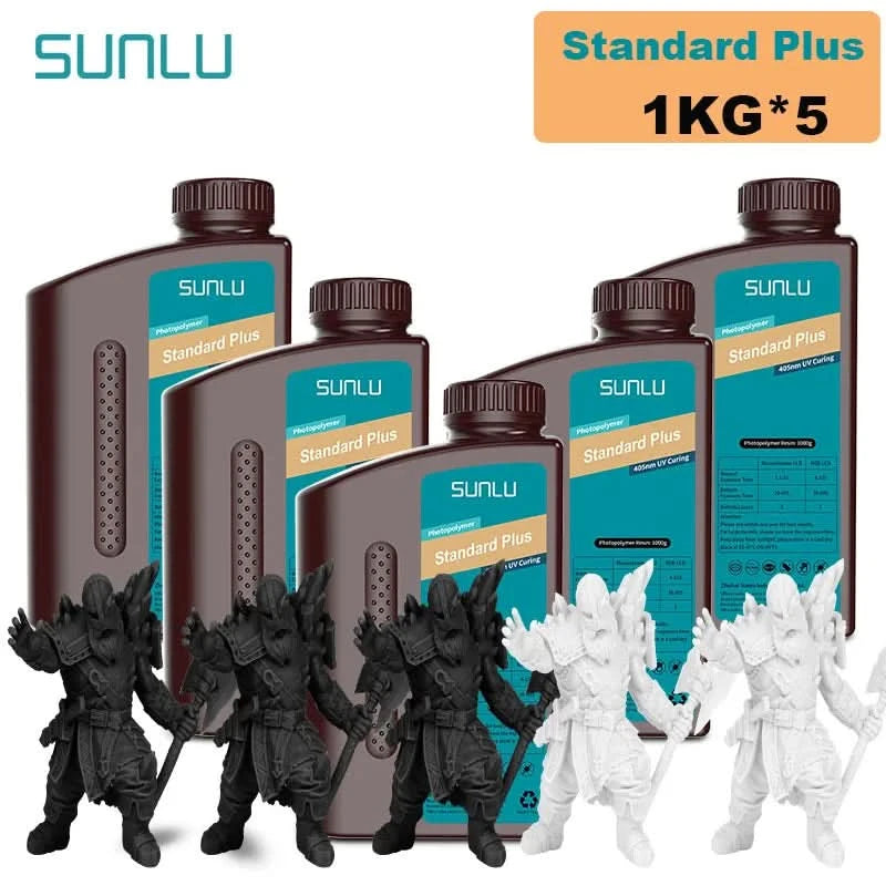 SUNLU 5KG Standard Plus/14K Standard Resin 1KG/Bottle 405nm Rapid UV-Curing Photopolymer Resin For LCD 3D Printer Material
