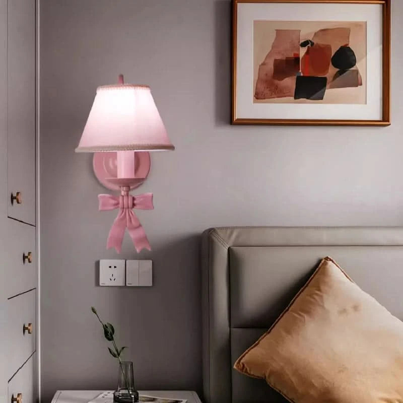 Pink Princess Room Wall Lamps Cute Bow Decor Lamp Modern Romantic Warm Children's Room Girl Bedroom Bedside Wall Hanging Lights
