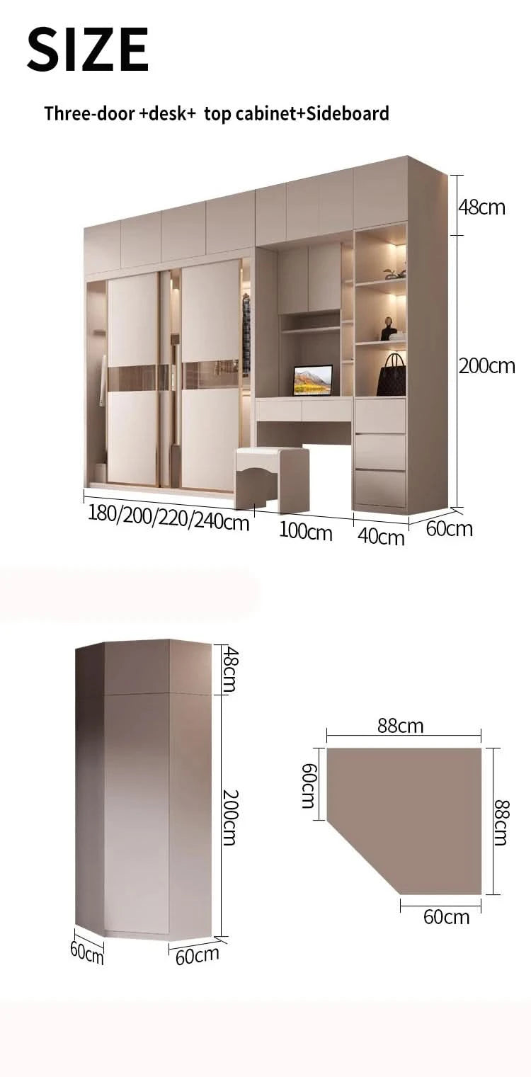 Sliding Door WardrobeNordic Modern Home Furniture Bedroom Desk Dresser In One Combination Light Luxury Corner Wardrobe furniture