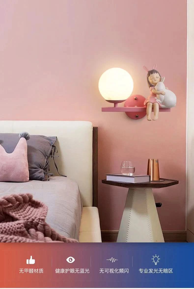 Children's Room Bedside Wall Lamp Girl Boy Wall Art Sconce Creative Cartoon Eye Protection Led Home Decoration Salon Home