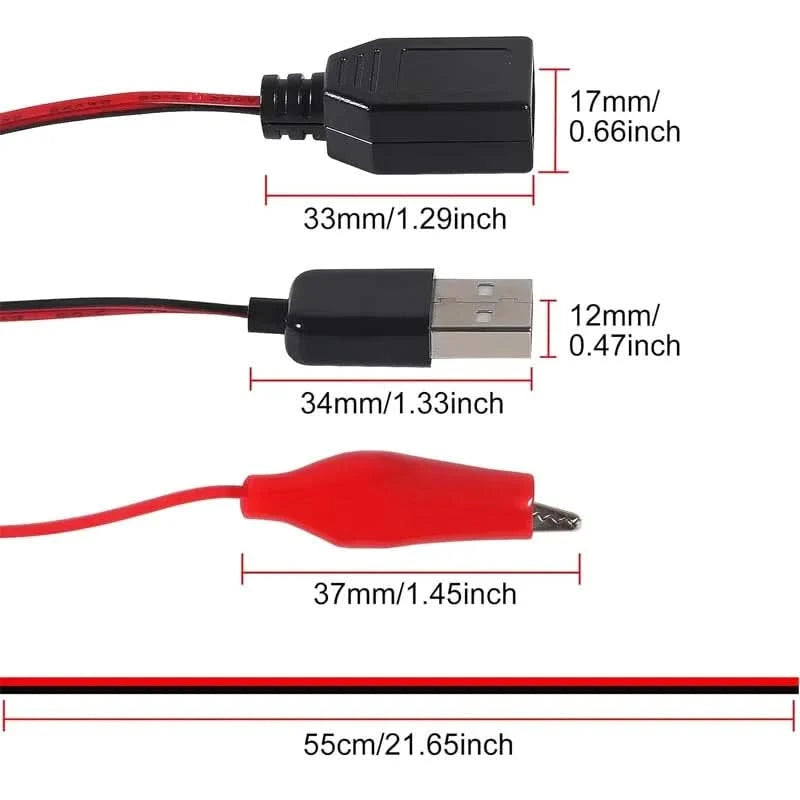 2pcs USB to Alligator Clip Adapter Cable Male Female USB to Alligator Clip Probe USB Cables with Alligator Clip for Circuit Test
