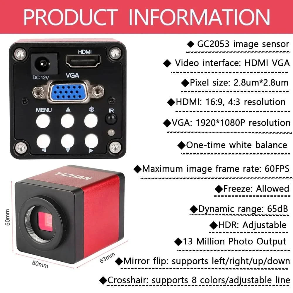 YIZHAN 4K UHD Electron Digital Microscope 1080P 60FPS Video Industrial Welding Camera 150X Lens Folding Stand for PCB Repair