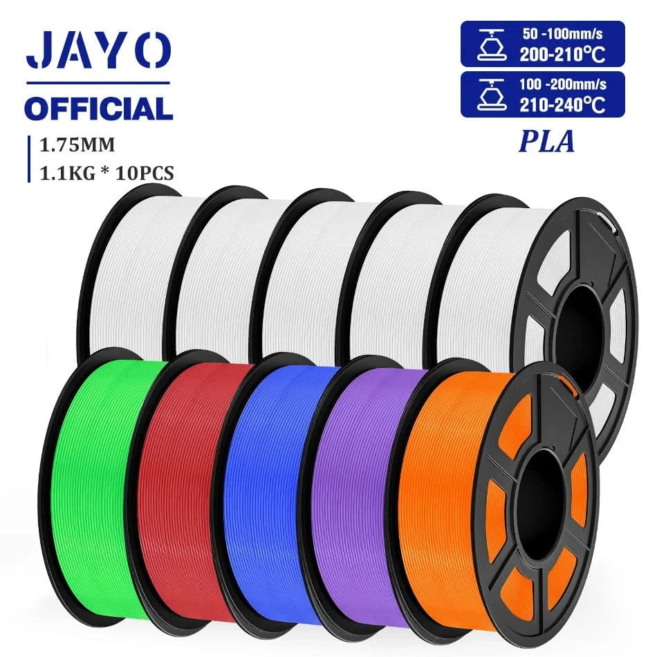JAYO PLA Filament 1.75MM 10Rolls/set PLA 3D Printer Filament Multicolor For FDM 3D Printers Neatly Wound 3D Printing Materials