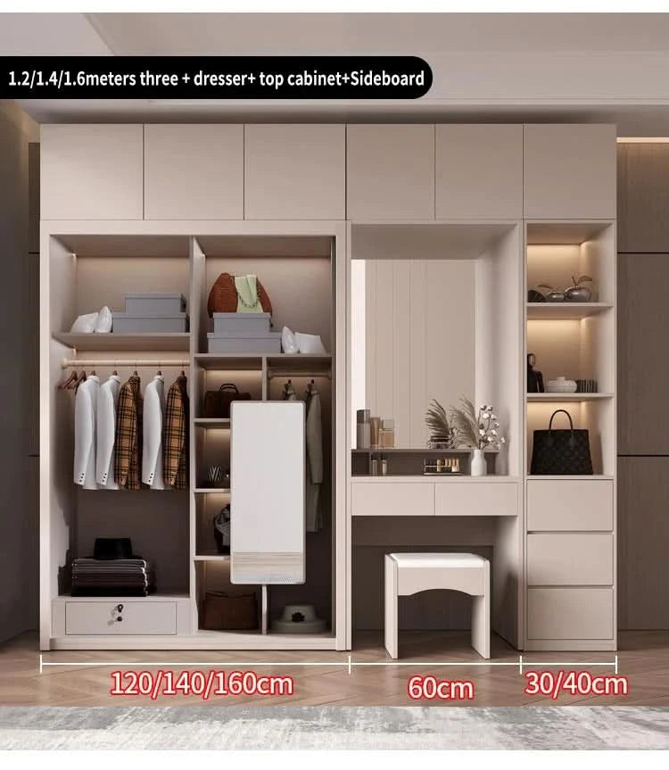 Sliding Door WardrobeNordic Modern Home Furniture Bedroom Desk Dresser In One Combination Light Luxury Corner Wardrobe furniture