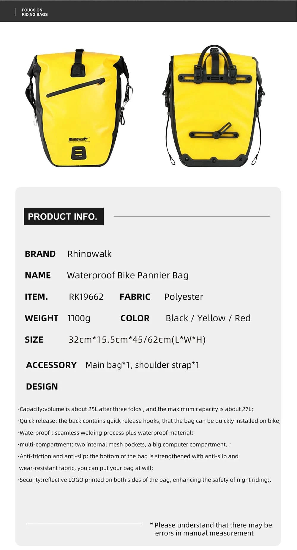Rhinowalk Waterproof Bike Bag 20L/27L Travel Cycling Bag Basket Bicycle Rear Rack Tail Seat Trunk Bags bicycle bags & panniers