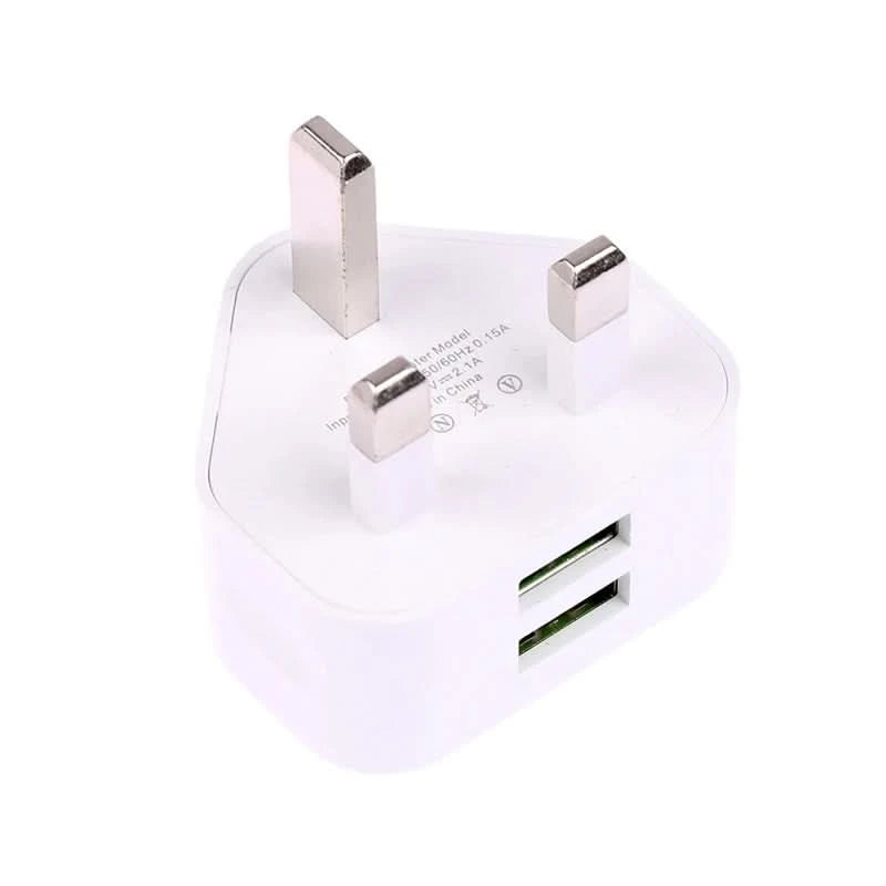 HUAHUA2025 NEW 1PCS Dual Port Fast Charger 5V/2.1A, UK 3 Pin Wall Adapter for Phones & Tablets, Multi-Device USB Charging Hub