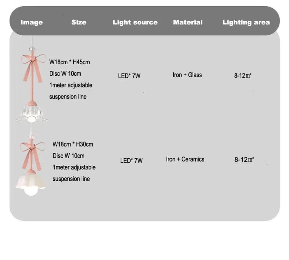 Romatic Princess Room Girl LED Pendant Lamp For Bedroom Lighting Ceramic Glass Sconces Pink Bowknot Ceiling Suspended Light