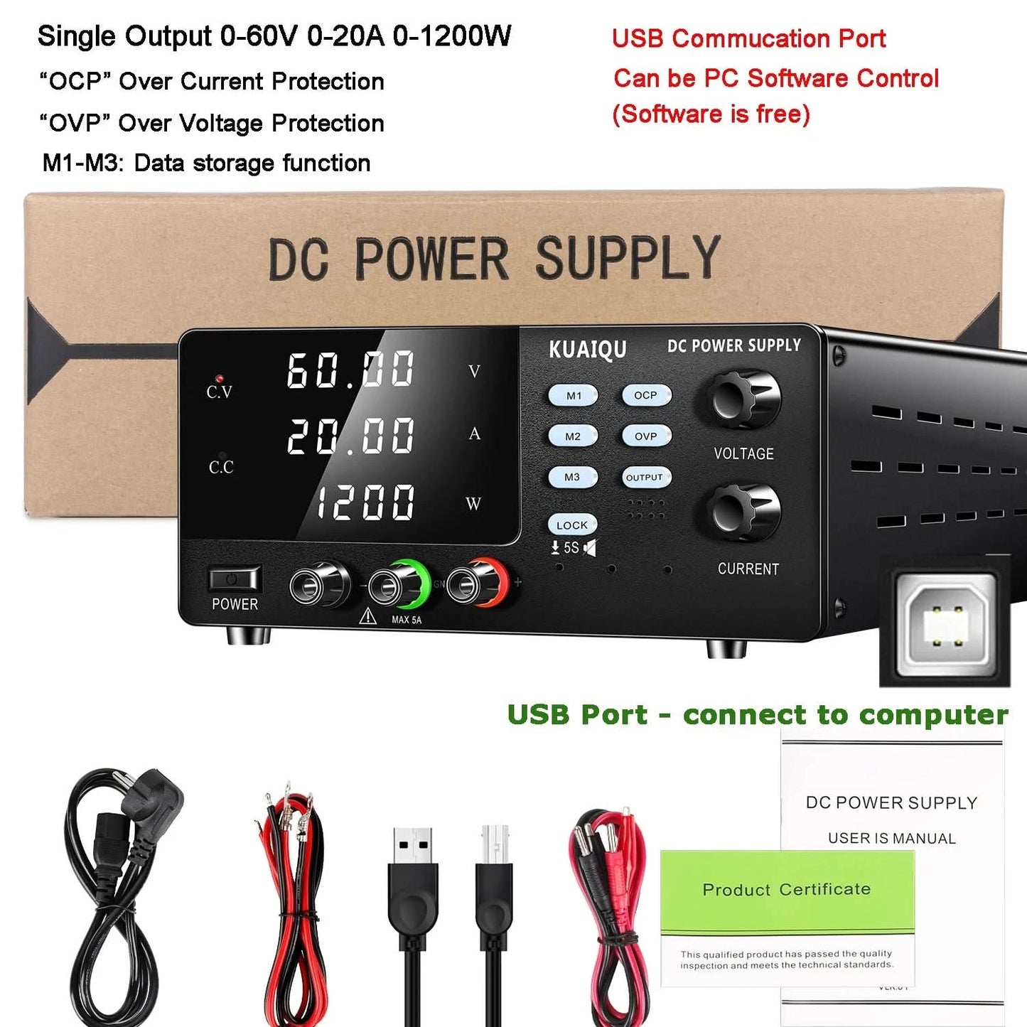NICE-POWER 30V 10A Dual-Channel DC Lab Power Supply 60V 120V 240V Double Bench Power Source Positive & Negative Voltage Output