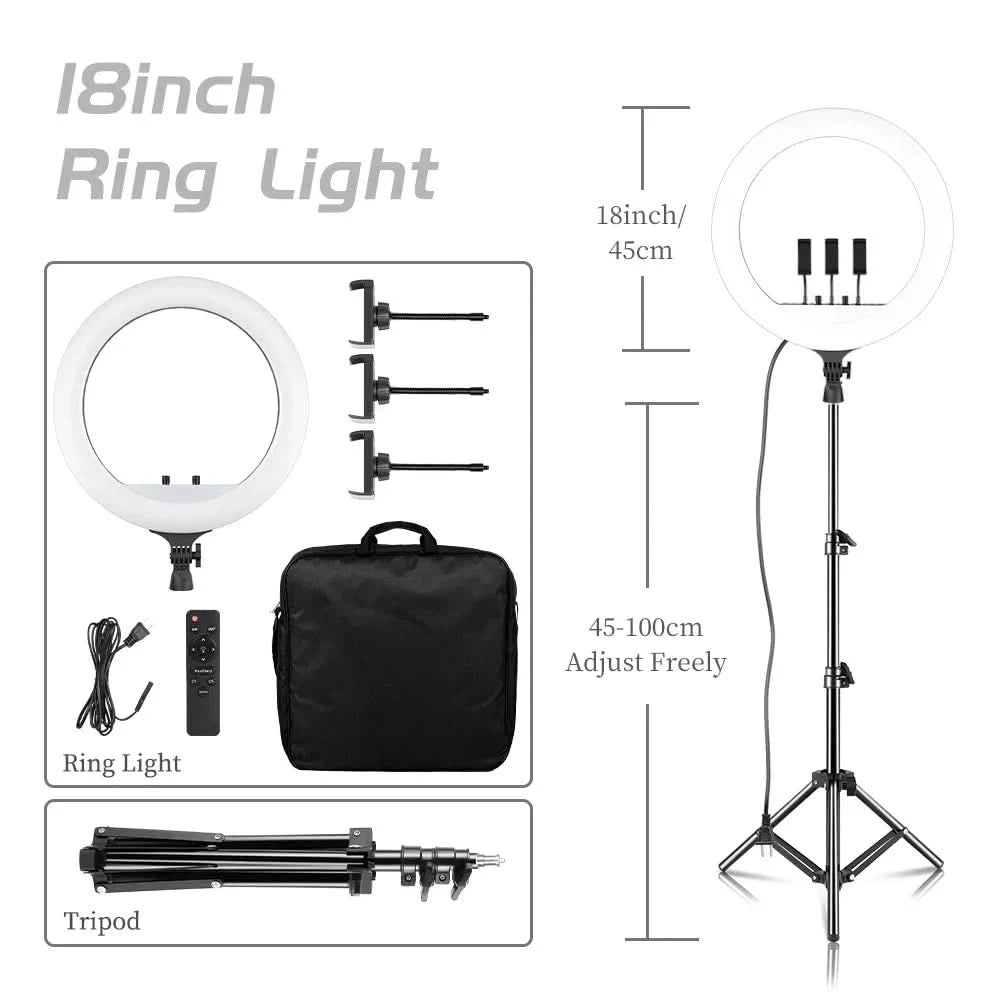 SH 18 Inch Knob Ring Light LED Selfie Video Lamp With Tripod Stand Phone Clip For YouTube Live Lighting Photo Photography Studio