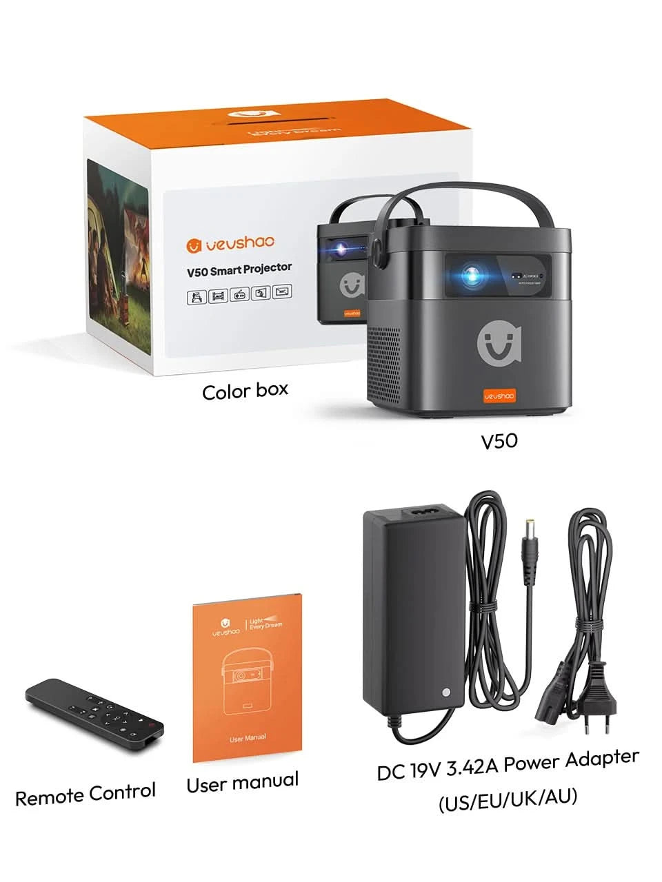 Vevshao V50 3D Portable Mini Projector 4K HD LED WiFi 1080P Movies Video DLP Home Theater Projectors With 15000mAh Battery