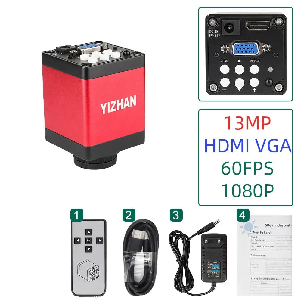 13MP Video-Mikroskop HDMI VGA Industriemikroskop Kamera 1-130X/150X/215X C-Mount Objektiv für Lötreparatur Bildsammlung