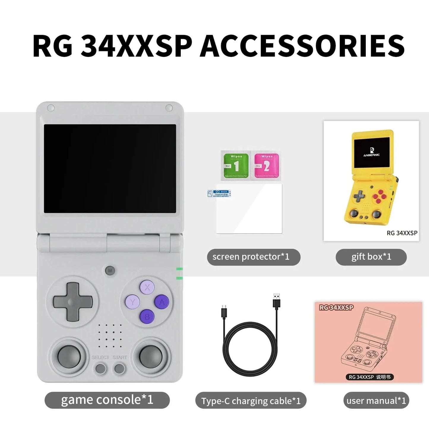 Anbernic RG34XXSP 3.4''IPS Screen Flip Handheld Console Linux System HDMI-compatible TV Output 256G PSP 300+ Games Pre-installed