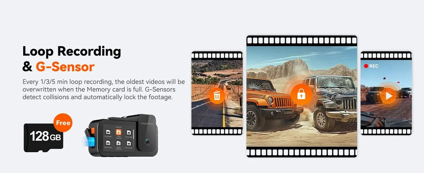 WOLFBOX X5 3 Channel 4K Dash Cam STARVIS 2 IMX678 4K+2.5K Front and Rear Inside Triple Car Camera 5.8GHz WiFi Mirror Car DVR