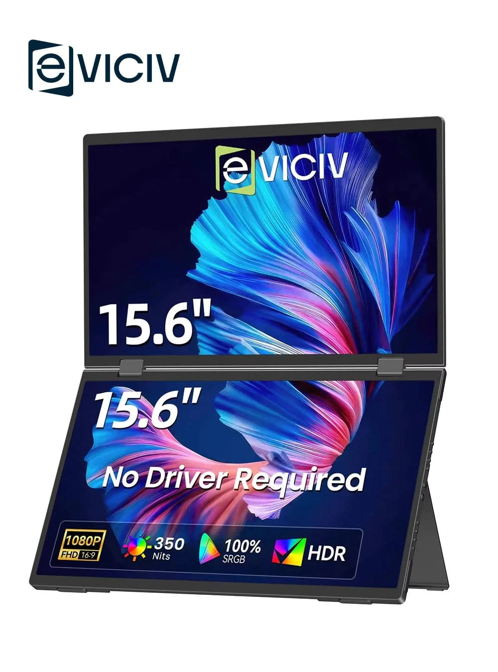 EVICIV Stacked Portable Monitor 15.6 Inch Dual Foldable Travel Display 1080P 100% sRGB USB-C HDMI Triple Laptop Screen Extender