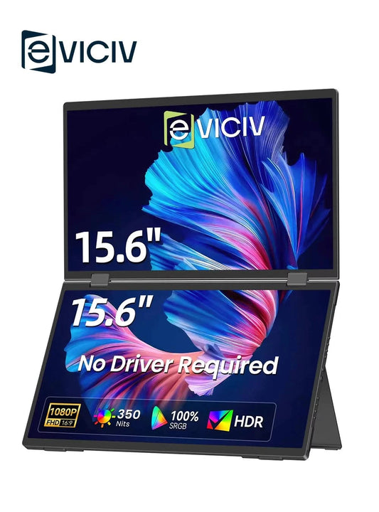 EVICIV Stacked Portable Monitor 15.6 Inch Dual Foldable Travel Display 1080P 100% sRGB USB-C HDMI Triple Laptop Screen Extender