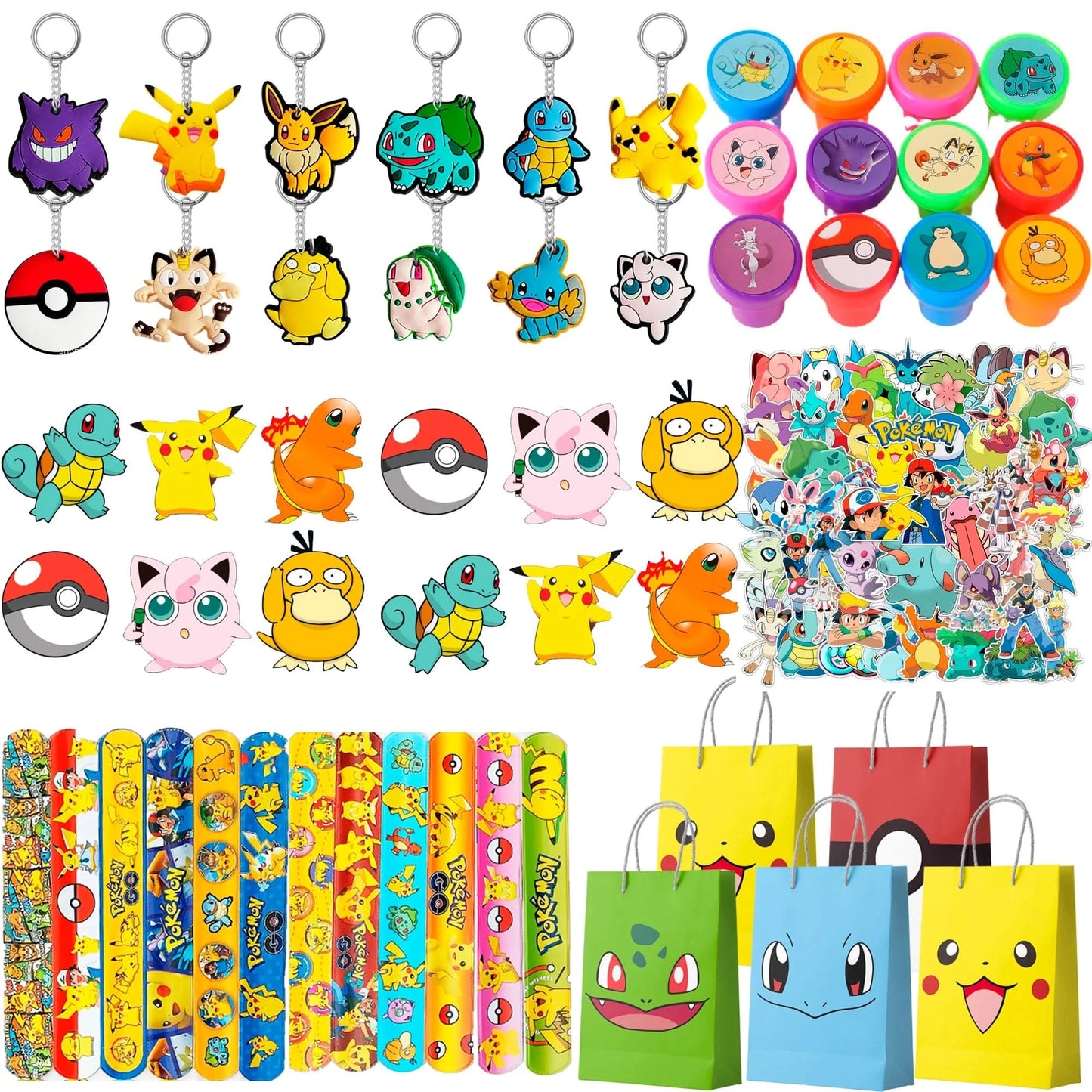 Pokemon Birthday Party Favors for Kids,110pcs Pokemon Party Supplies-Pikachu Goodie Bag Badges Sticker etc Pokemon Party Favors