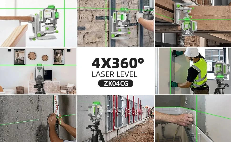 Huepar 4D Cross Line Laser Level High Accuracy ±2mm/10m Self Leveling Green Laser Tools With 8000mAh Li-ion Battery & Receiver