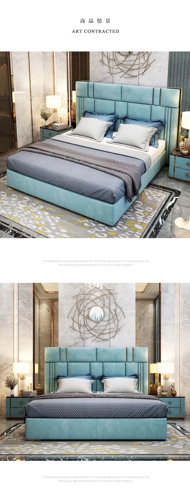 Modern leather bed First layer cowhide breathable Napa leather stainless steel plated 1.8Rice double bed