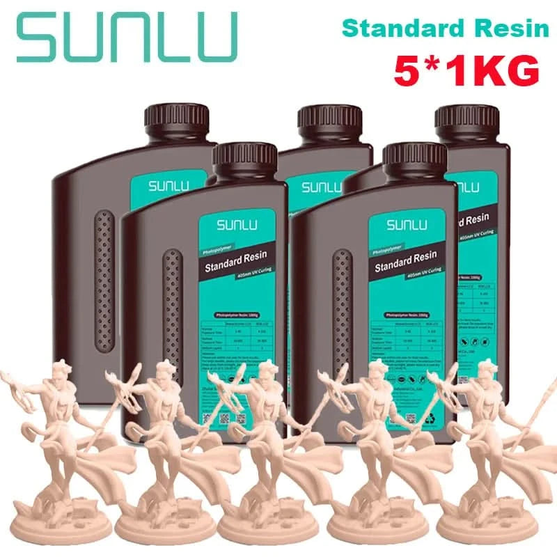 SUNLU 5KG ABS-Like/ Standard / Water-Wash/ 14K High Precision Resin 405nm Rapid UV-Curing Photopolymer Resin 1KG/Bottle