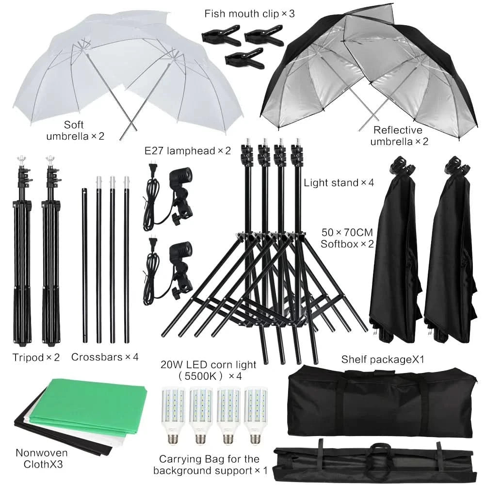 Photography Background Frame Support Softbox Lighting Kit Photo Studio Equipment Accessories With 3Pcs Backdrop And Tripod Stand
