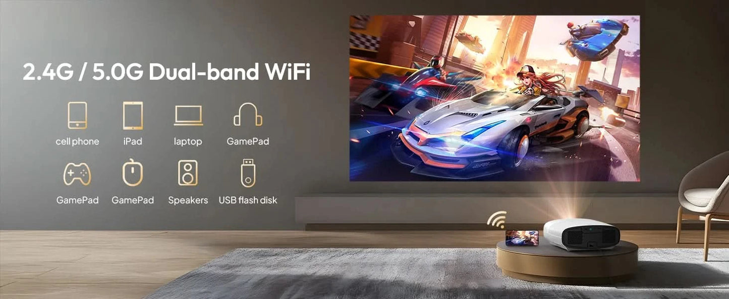 VEVSHAO Full HD Projector A22 4K Video Smart TV for Home WIFI 1080P 1000 Lumen Projectors Media Video Player Smart Beamer