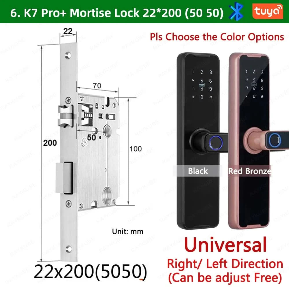 Do Brasil RAYKUBE Black K7 Pro+ Tuya Bluetooth Biometric Fingerprint Door Lock Smart Digital Lock Tuya App Unlock Keyless Lock
