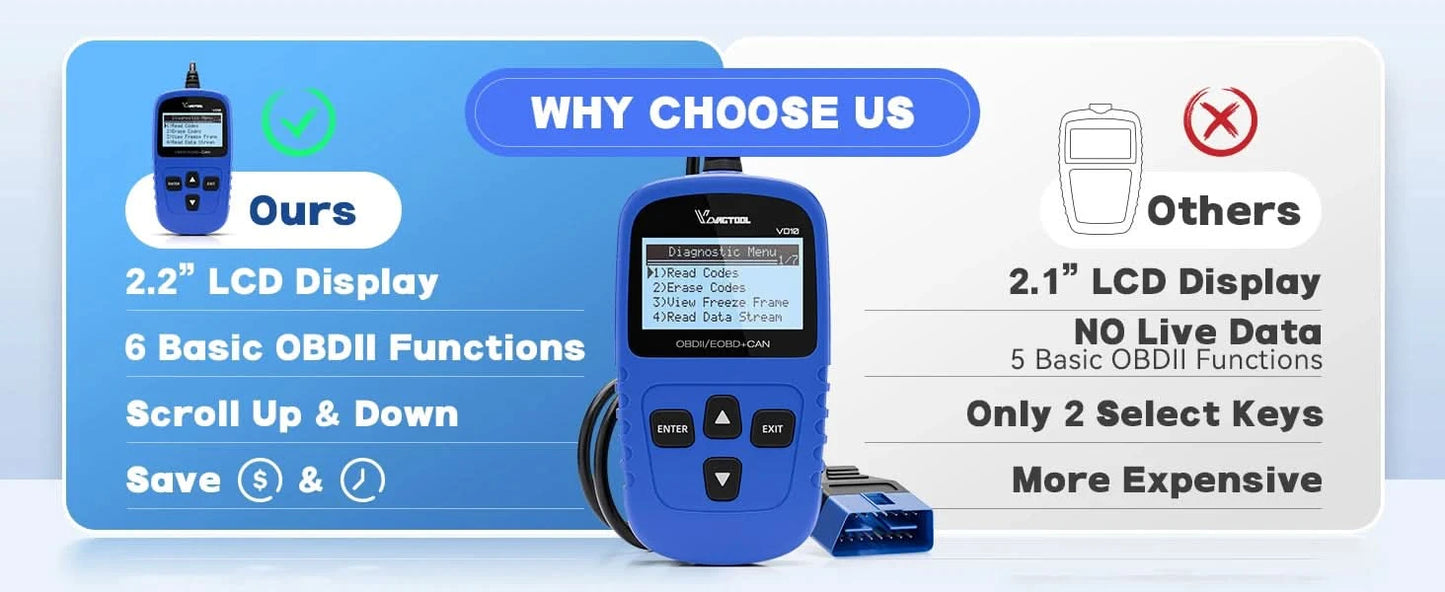 VDIAGTOOL VD10 OBD2 Scanner Diagnostic Tool Automotive Scanner With I/M Readiness Code Reader Check Engine Lifetime Free Update