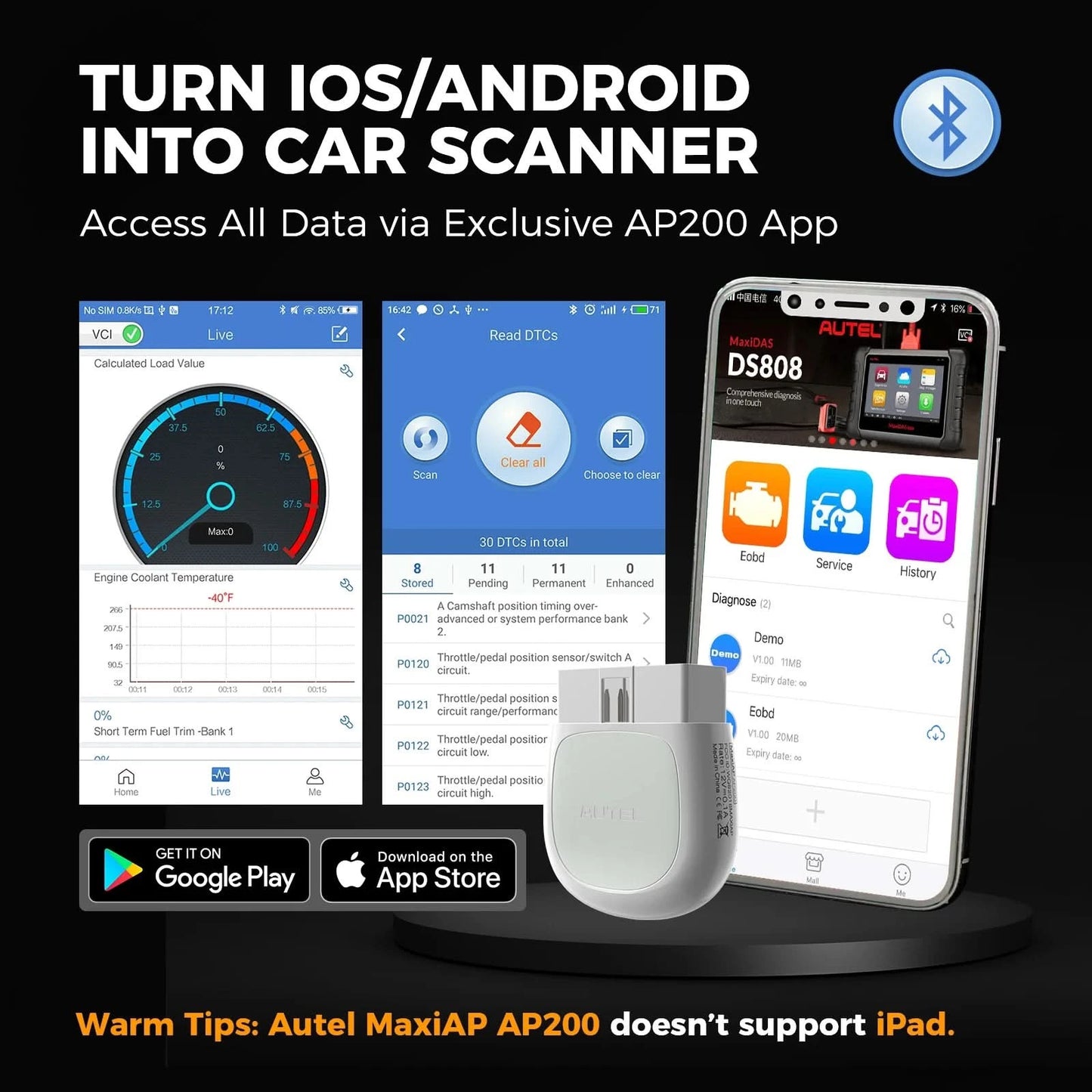 AUTEL MaxiAP AP200 Bluetooth OBD2-Scanner, Diagnosegerät für alle Systeme, TPMS-Codeleser, EPB-Tool