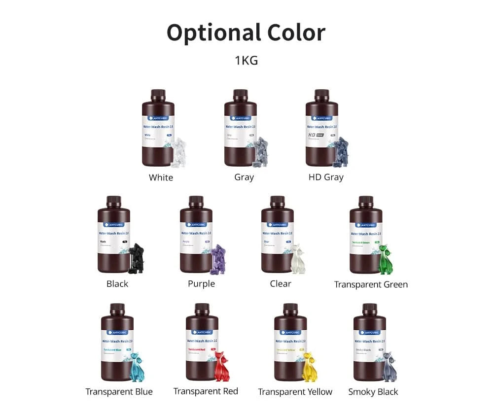 ANYCUBIC 2pcs/lot 405nm Water Washable Resin For LCD 3D Printer Liquid Photopolymer Resin 3D Printing Material 1kg/bottle