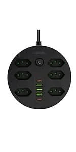 Verlängerungssteckdose, Steckdosenleiste, USB-Steckdose, Überspannungsschutz, Mehrfachsteckdose, 10A, 110-220V