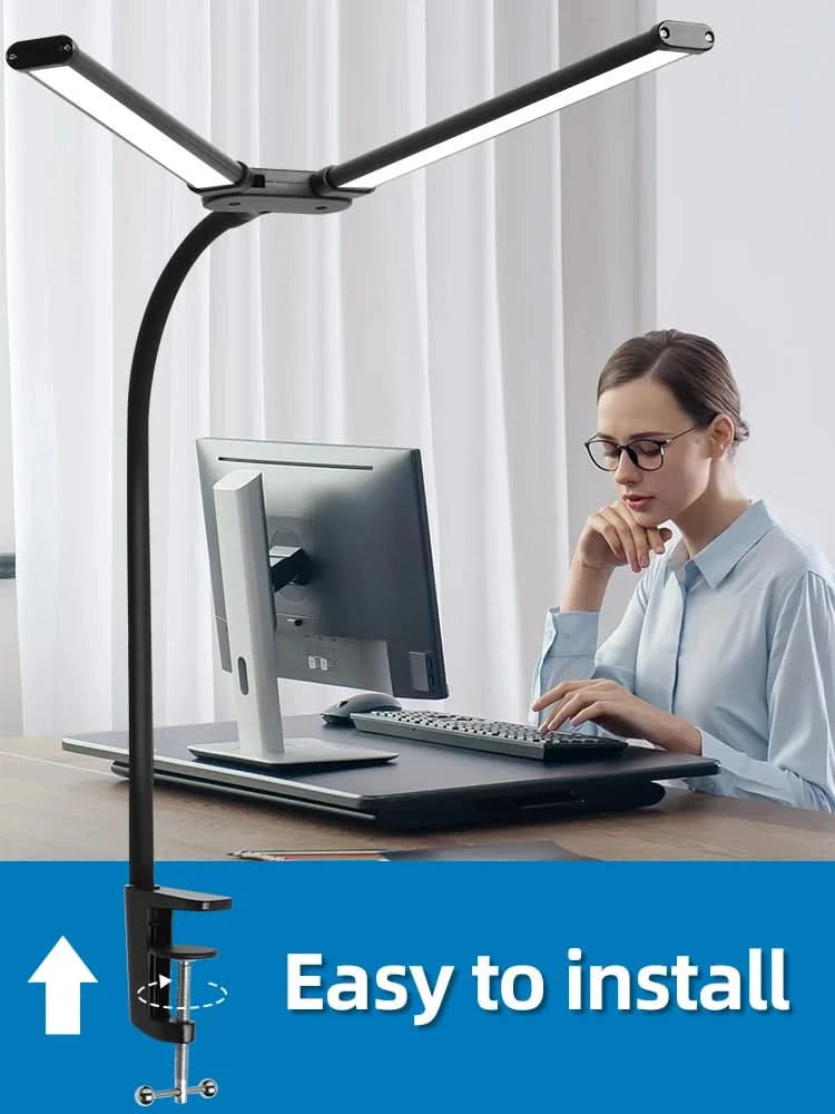 Clip Table Lamp Led Monitor Light Stand USB 3 Color Modes and 10 Dimmable Reading Lights for Study Office Double Head Desk Lamp